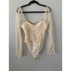 Bella Ella Boutique Sheer Polka‎ Dot Lace Bodysuit Size Large